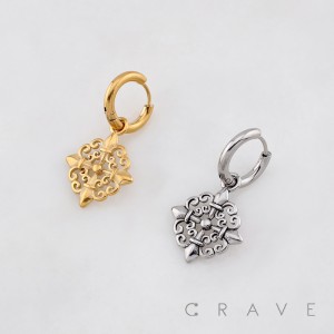GOTHIC BLOSSOMING GEMINI SLEEPER DANGLE FLORAL CHARM 316L SURGICAL STEEL EARRING - 01 (ONE) PIECE